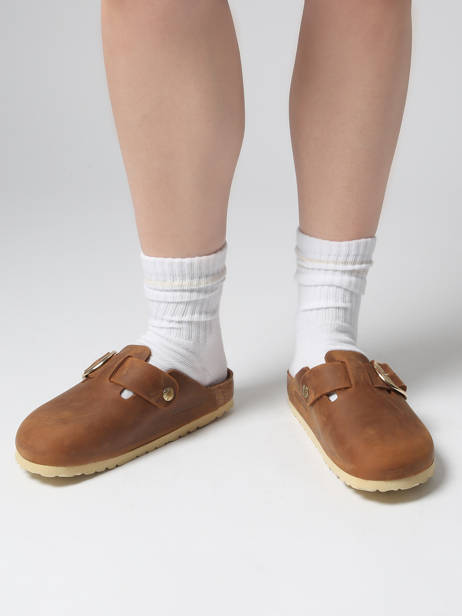 Slippers Boston Big Buckle In Leather Birkenstock Brown women 1030446 other view 1