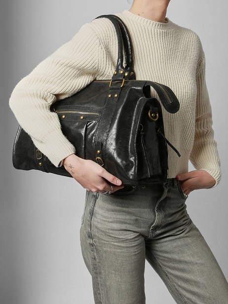 A4 Size Shoulder Bag Spazzolato Leather Milano Black spazzolato SP24095 other view 1