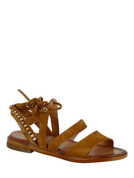 Suede Leather Sandals Strass Mjus Brown women M05046